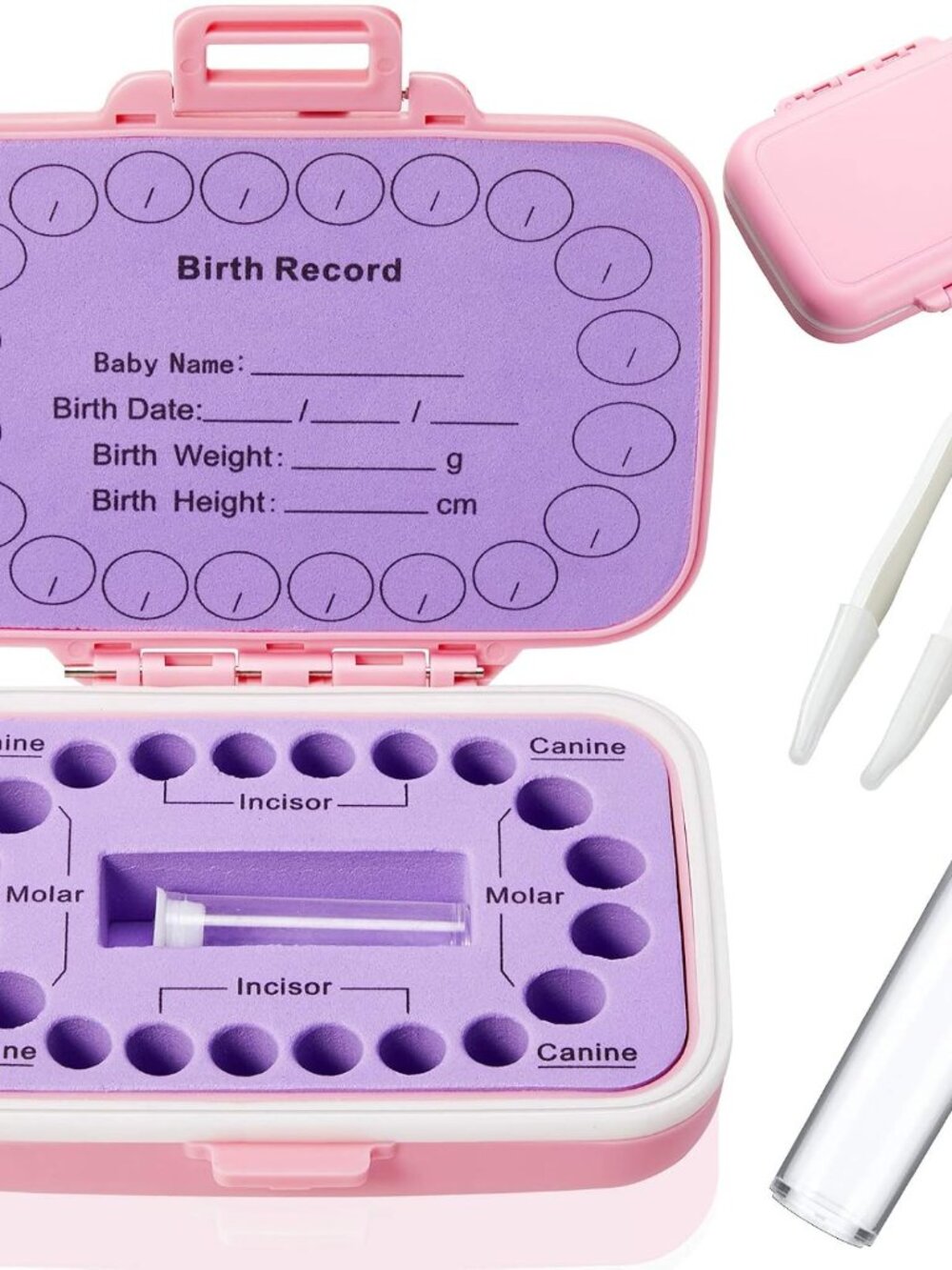 Tooth Fairy Box for Kids Teeth Keeper Birth Record, Pink-Purple